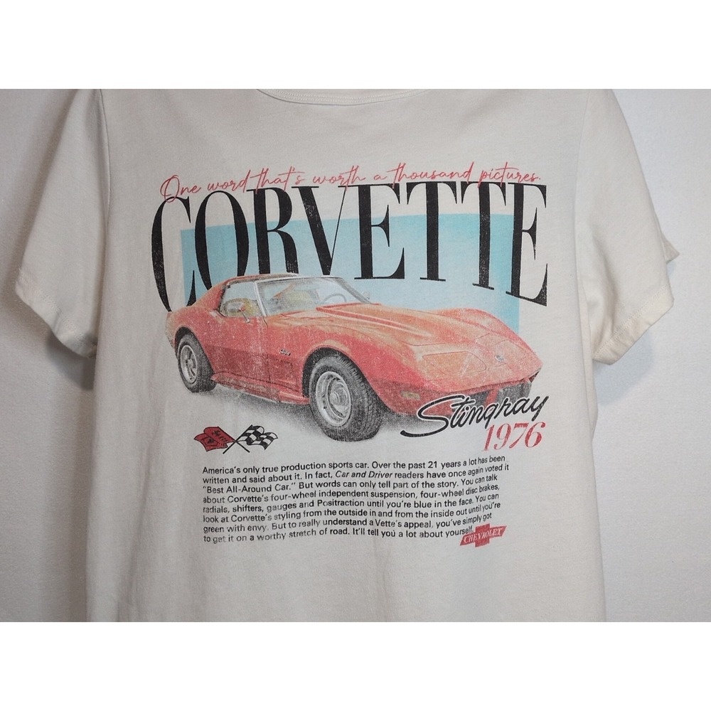 GM T-Shirt Women's Chevrolet Corvette Stingray 1976 Racing Logo Car XXL Ivory - Picture 2 of 5